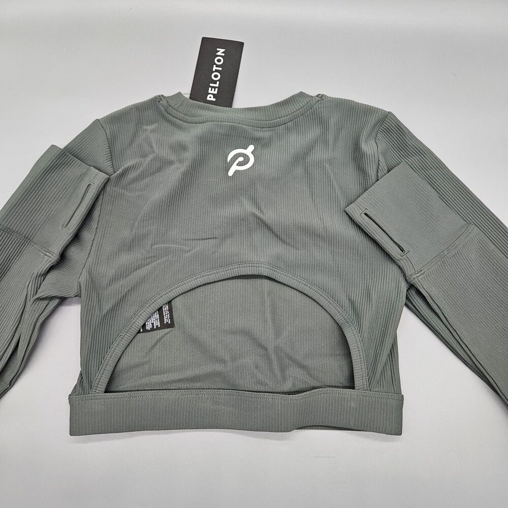 NWT Peloton Performance Rib Long Sleeve Workout Shirt Womens XS Olive Green